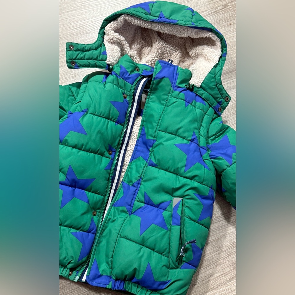 Mini Boden Green and Blue Star Puffer Jacket